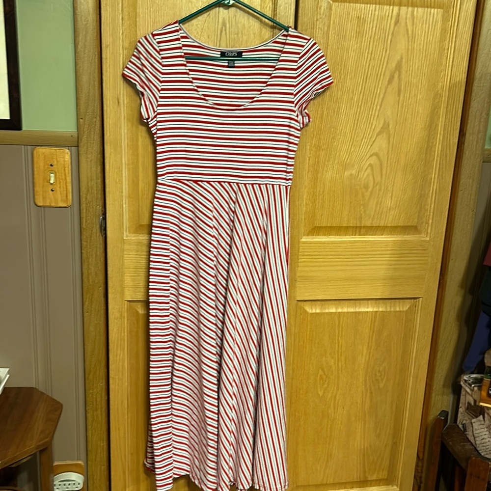 Chaps Red & White Striped Scoop-Neck Maxi Dress